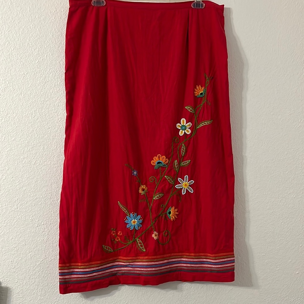 Hearts of Palm Long Straight Red Skirt with Beading Size 18